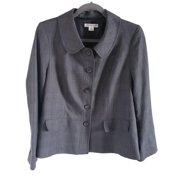 Pendleton Woman Size 10 Blazer 100% Virgin Wool Glen Plaid Career Blazer Gray - Picture 1 of 10